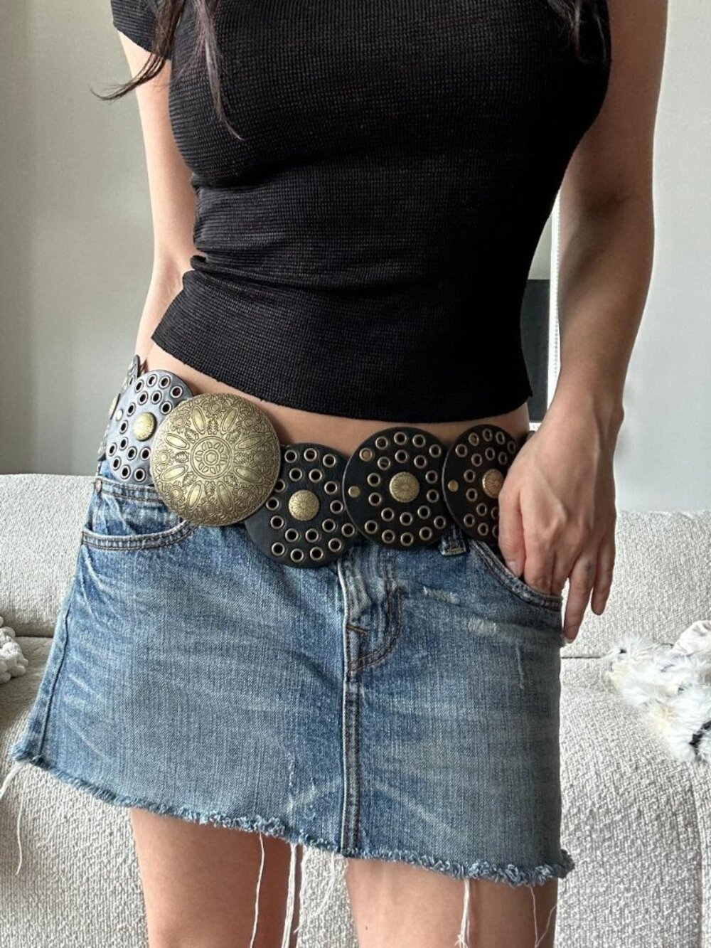 Y2K Black Concho Belt Wide Western Cowgirl Grunge Statement - Picture 5 of 8